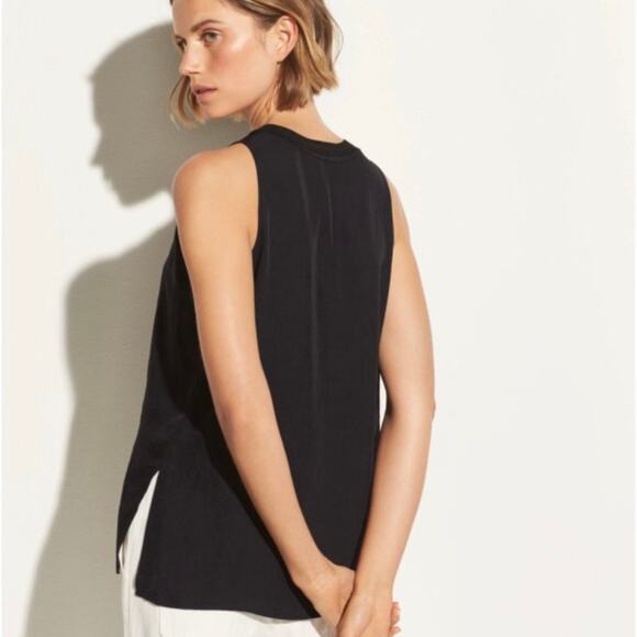 Vince Rib Trim Tank Top Silky Blouse Black size Extra Small XS - Picture 4 of 16